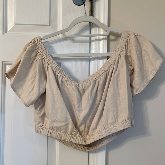 Abercrombie & Fitch Off-The-Shoulder Linen-Blend Top NWOT - Picture 6 of 7